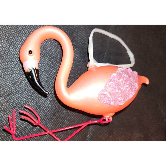 Pink Flamingo Hanging Ornament With Glitter Accents & Red Metal Legs - Picture 3 of 7
